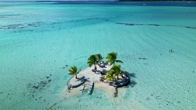 Idyllic tropical island paradise with palm trees in bora bora