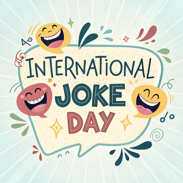 International joke day with funny faces and speech bubble.
