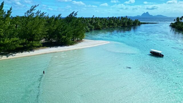 Idyllic tropical paradise with crystal clear water in bora bora