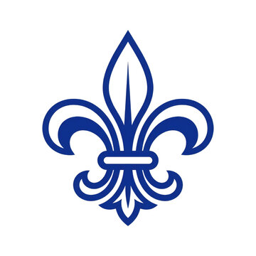 Stylized royal blue french fleur de lis emblem design for heraldry and tradition
