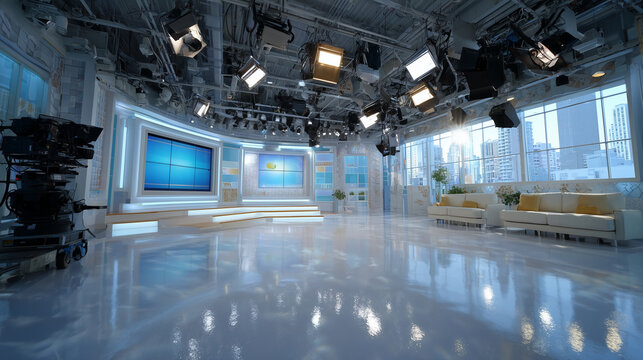 Television Studio Professional Newsroom Camera Equipment Broadcast Design Studio Lighting Modern Media newsroom, camera, equipment, broadcast, design, lighting, modern, media, anch