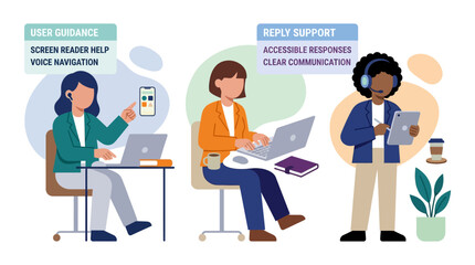 Naklejka premium Customer support team assisting users with technology and communication.