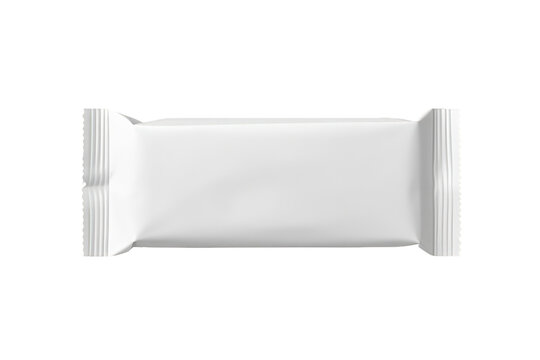 Blank white flow pack snack packaging mockup on transparent background, ideal for candy chocolate bar branding design template