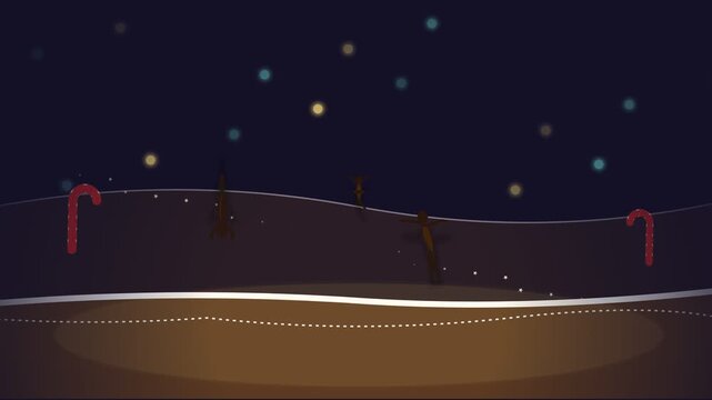Animated Christmas Candy Cane Border Background with Falling Snow and Twinkling Stars.