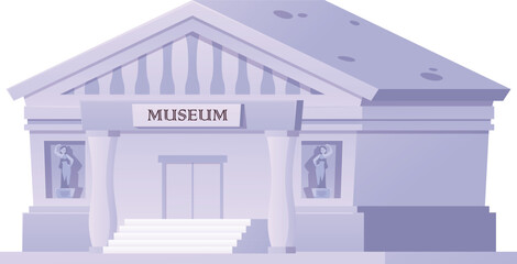 Fototapeta premium A museum building with columns, statues in niches, a sign, and a staircase.