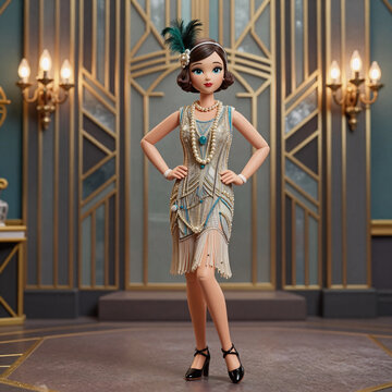 Claymation Cocktail Party Ladies. 1920S-Style Flapper Girl Portrait
