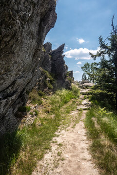 Mountain ridge trail on the ascent to Gro&szlig;er Osser in the Bavarian Forest near the Germany&ndash;Czech Republic border