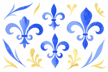 Watercolor Fleur De Lis Ornament Collection With Yellow Accents azure © Partha