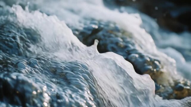 Waterfall in motion with blurred rocks and mist
