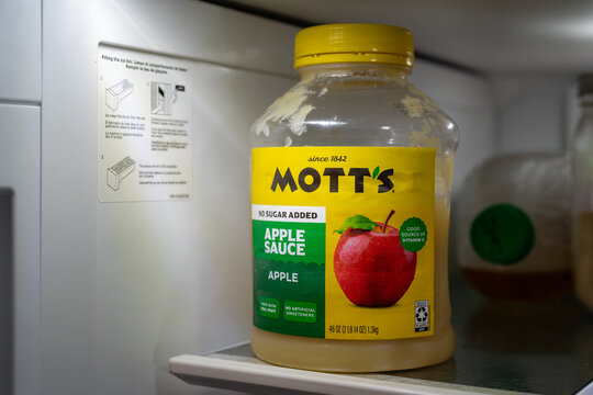 Mott&rsquo;s applesauce in a refrigerator in Sedalia, Missouri, June 2026