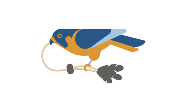 Stylized Falcon Bird Perched with Tether and Feather Detail