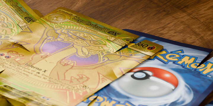 pile of worn and torn mega charizard ex pokemon cards, english tcg version