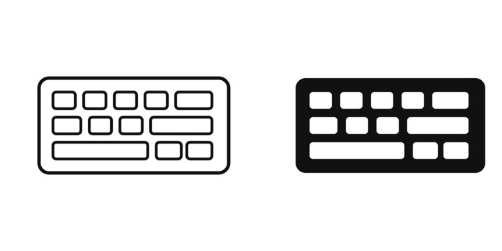 Computer desktop keyboard icon representing typing input device in minimalist outline and solid filled vector styles