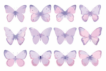 Pastel Watercolor Butterfly Collection On White Background butterflies lepidoptera insect © Juel