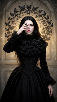 mujer, moda, beldad, modelaje, g&oacute;tica, se&ntilde;ora, negro, falda, glamour, antique, cabello, persona, moreno, retro, maquillaje, gente, cara, corset, godo, vampiro, estilo, halloween, fantas&iacute;a, morena, ele