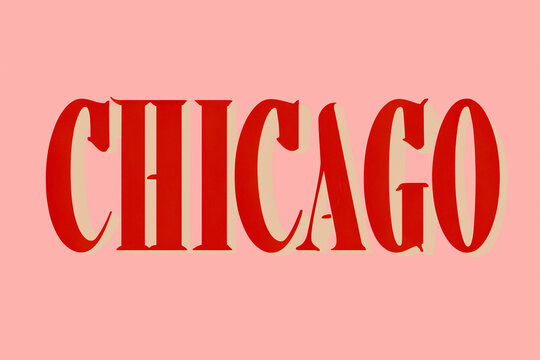 Large Chicago Typography Text Design with Deep Red and Blush Pink Shadow Effect on White Background