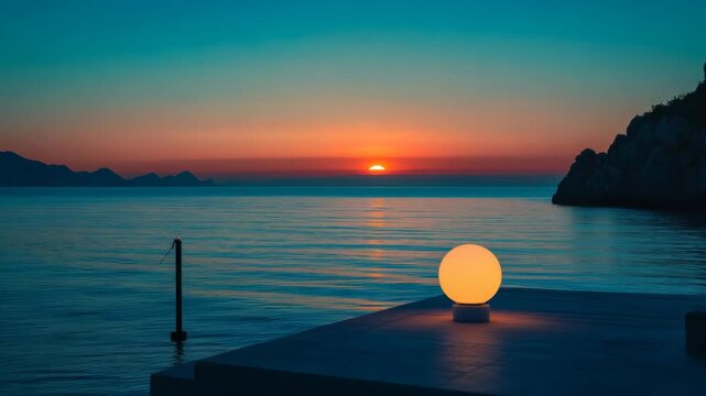 Sunset Over the Sea with Mysterious Ball
