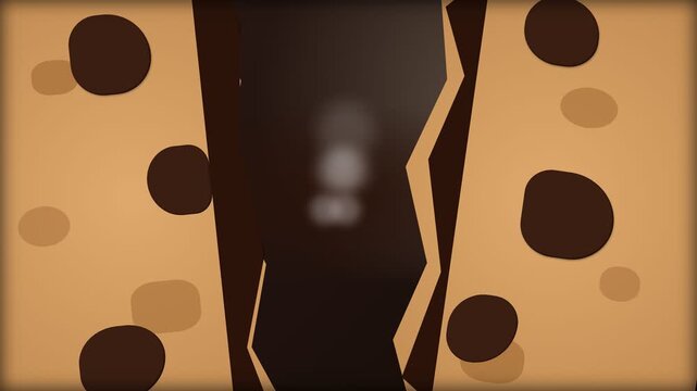 Abstract Animation of Expanding Dark Rift in Textured Beige Surface.