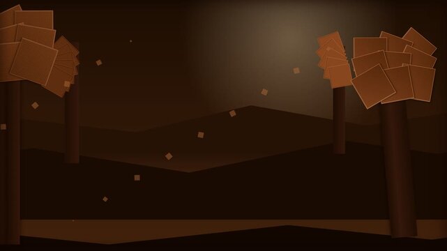 Animated dark forest scene with glowing fireflies floating in the night air.