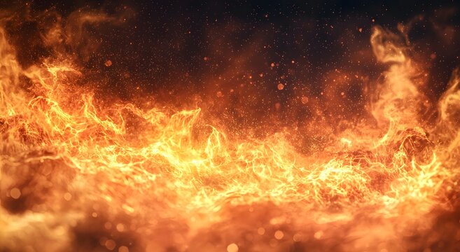 Fiery combustion background with glowing orange flames and embers photography