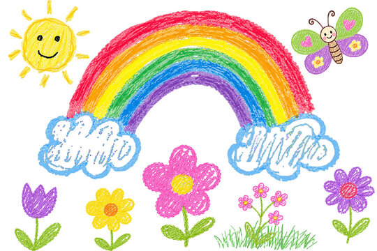 Regenbogen, Blumen, Sonne, gemalt, Blume