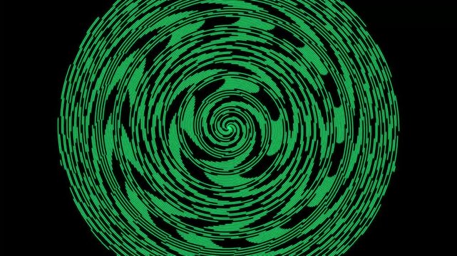 Green neon spiral tunnel abstract motion background, hypnotic rotating vortex for digital and futuristic visual effects animation 4k