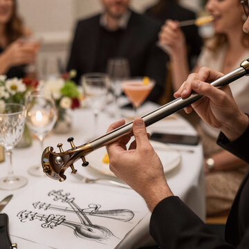 Technical Drawing Musicienne. A Musician Performing At A Cocktail Party