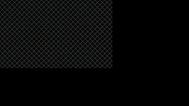 Minimalist geometric diamond pattern animation 4k background, with animated gold, and blue lines, grid