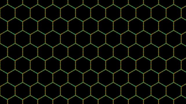 Neon green hexagon grid pattern motion background, futuristic digital honeycomb texture loop animation 4k