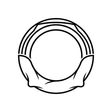 Black line art vector illustration of a stylized steering wheel with draped fabric elements at the bottom and parallel lines at the top, isolated on white background.