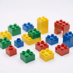 Fototapeta premium Ukiyo-E Plastic Game. Simplified Digital Art Illustration Showcasing Plastic Toy Blocks On A Clean White Background
