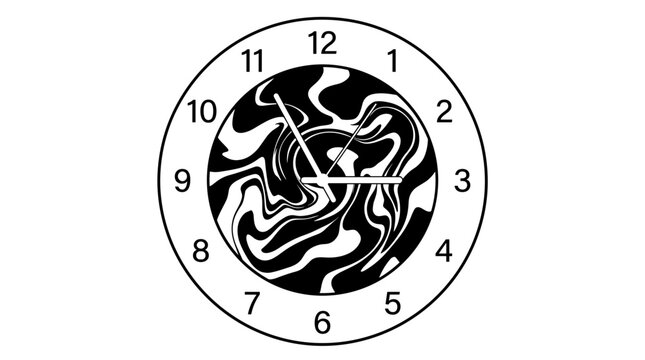 Minimalist black and white clock design featuring swirling patterns for modern home dcor