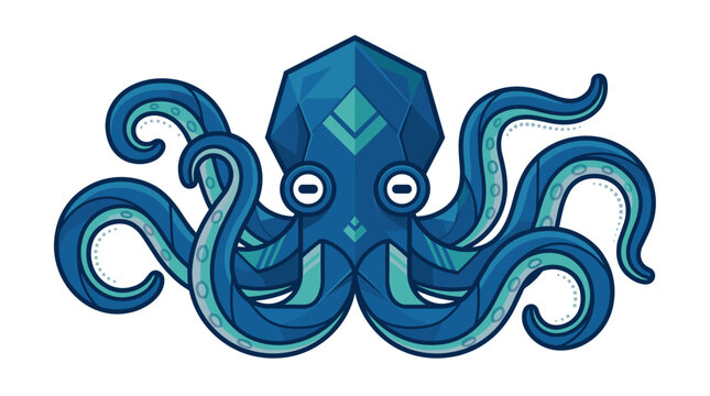 Stylized geometric blue octopus design with intricate shapes and patterns for creative projects