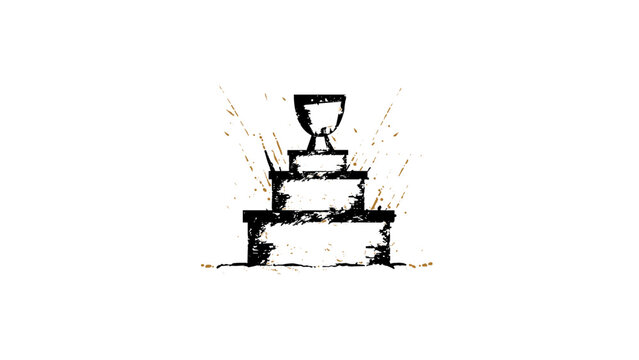Trophy on Winner Podium Grunge Icon Isolated on Transparent Background