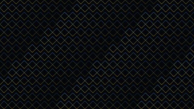Abstract geometric diamond pattern animation 4k background, with moving blue, and gold lines
