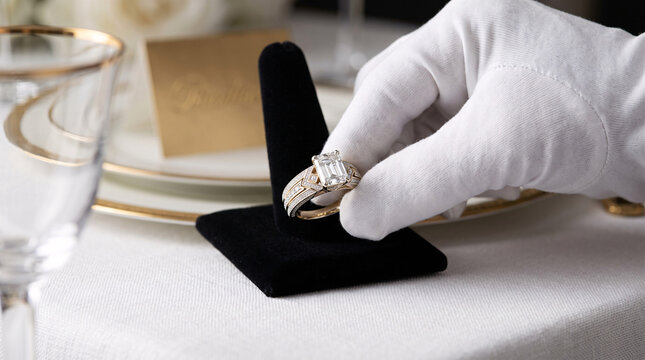 Pr&eacute;sentation d'une Bague de Fian&ccedil;ailles sur &Eacute;crin Noir