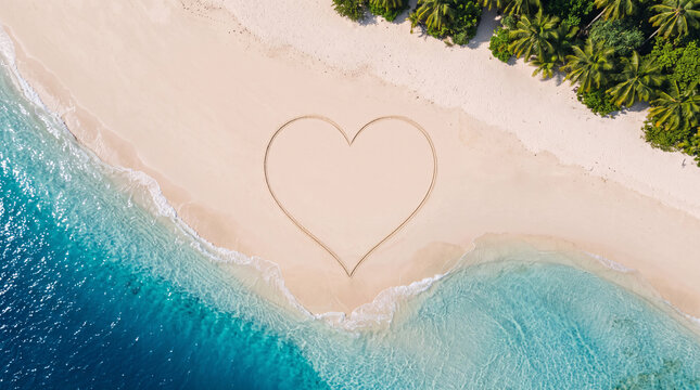 C&oelig;ur Dessin&eacute; sur une Plage de Sable au Bord de l'Eau