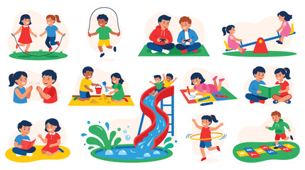 Fototapeta premium Children playing and enjoying various outdoor activities.