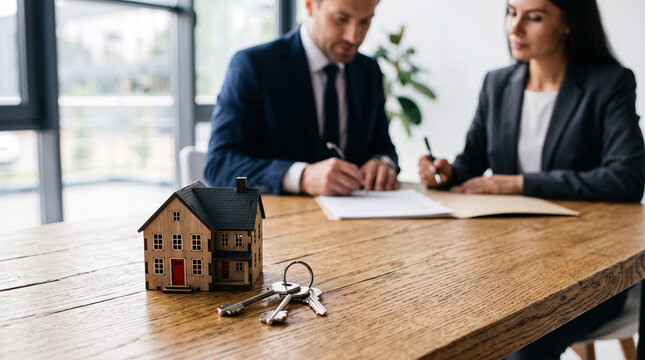 Signature d'un Contrat Immobilier avec Maison Miniature et Cl&eacute;s