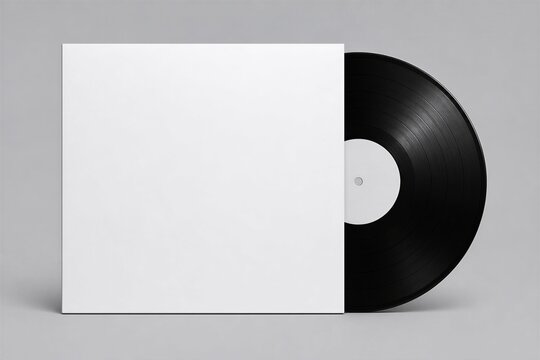 Minimalist vinyl record with plain white sleeve. Clean, modern design ideal for music branding. Perfect for album covers, art projects, or promotional design. Neutral tones evoke calm, sophistication