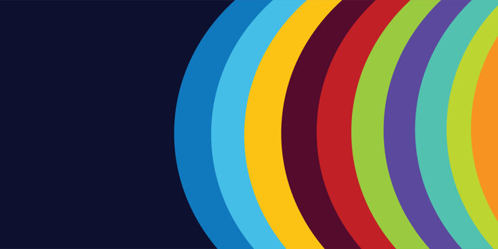 abstract colorful rainbow arc semicircle stripes  dark blue vector backgground