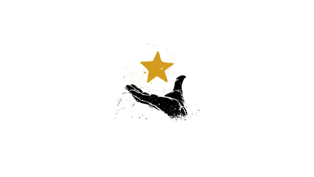 Hand holding star &ndash; premium rating and achievement grunge vector icon
