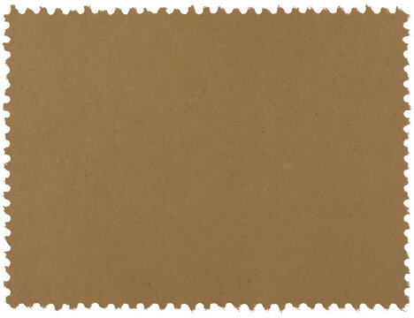 Postage stamp with blank antique brown kraft cardboard paper texture design space on transparent background