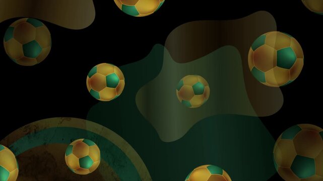 Grunge abstract football motion background in gold and green with soccer balls