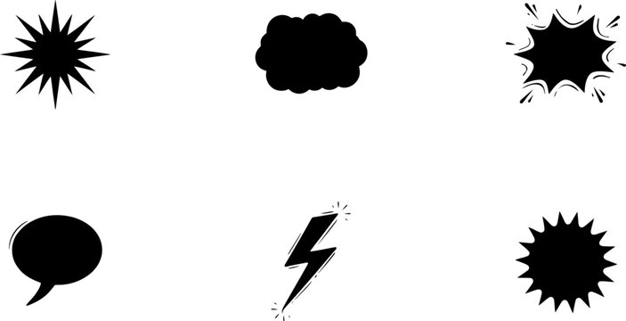 Pop art graphic elements burst speech bubble lightning bolt cloud shapes.eps