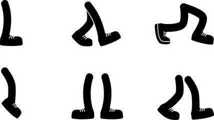 Fototapeta premium Cartoon legs in various walking poses with sneakers Simple black vector set.eps