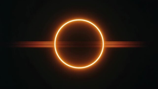 Glowing orange ring annular solar eclipse with horizontal lens flares on a dark minimalist background, futuristic celestial composition