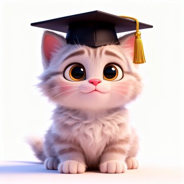 gato,  educaci&oacute;n, graduado, chapas, gorros, alumna, universidad, grado, logro, bachillerato, centros, acad&eacute;mico, icono, exitos, bono, aprendizaje, libro, estudiar, cognici&oacute;n, ceremonia, ilustraci&oacute;n, b
