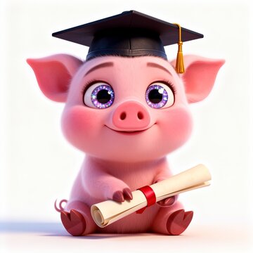 cerdo, puerco,  educaci&oacute;n, graduado, chapas, gorros, alumna, universidad, grado, logro, bachillerato, centros, acad&eacute;mico, icono, exitos, bono, aprendizaje, libro, estudiar, cognici&oacute;n, ceremonia, ilust