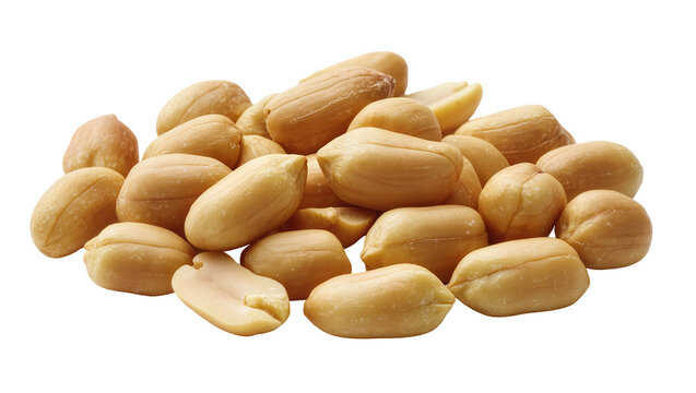 Isolated close-up of a pile of raw shelled peanuts for snacking and cooking ingredient